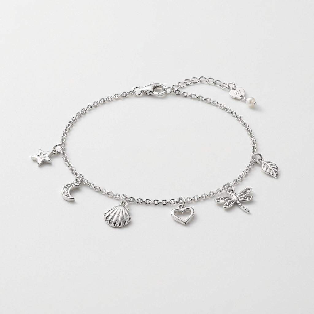 Elegant Silver Charm Anklet Pair