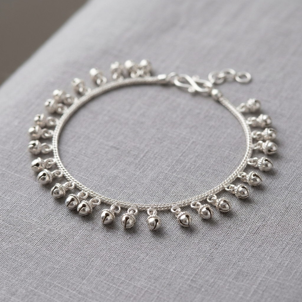 Delicate Heart Charm Silver Anklet